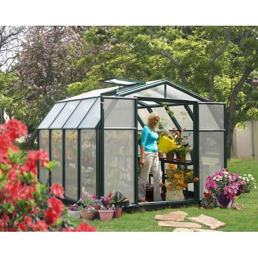 Hobby Gardener 8ft x 8ft Polycarbonate Greenhouse - Green Frame