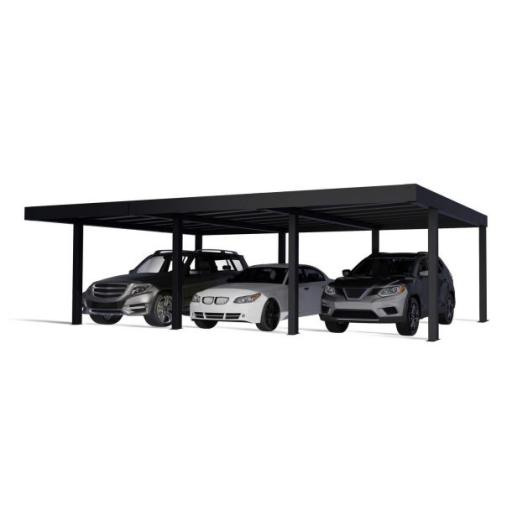 Oslo Double 20' x 30' Carport - Black Aluminium & Twin wall Opaque Grey Panels
