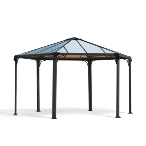 Monaco 3.9m x 4.5m (13m²) Garden Hexagonal Gazebo in Grey Aluminium with Polycarbonate Roof