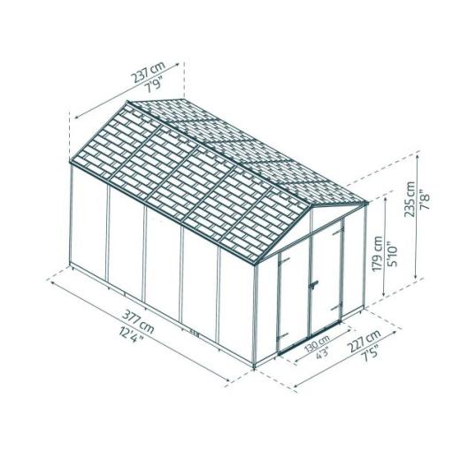 Rubicon 8ft x 12ft Shed With Floor - Dark Grey Panels