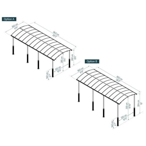 Alpine 12' x 28' Extra High Carport - Grey Aluminium & Twin-wall Polycarbonate Roof Panels