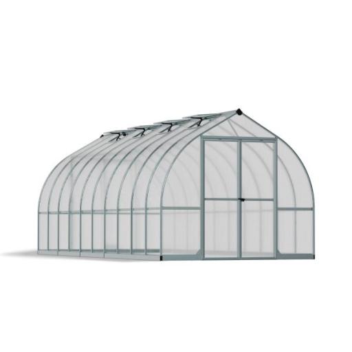 Bella 8ft x 20ft Polycarbonate Greenhouse - Silver Aluminium Frame