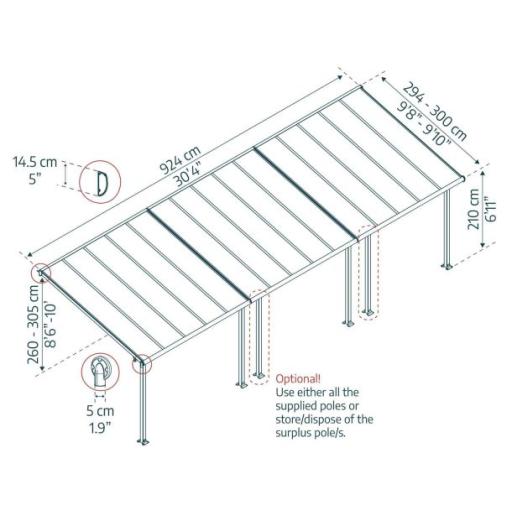 Olympia Patio Cover 3m x 9.2m - White Aluminium Frame & Clear Polycarbonate