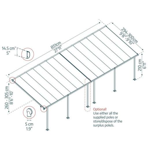 Feria Patio Cover 3m x 8.5m - Grey Aluminium Frame & Clear Polycarbonate