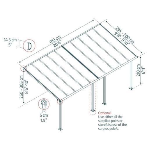 Olympia Patio Cover 3m x 6.2m - Grey Aluminium Frame & Clear Polycarbonate