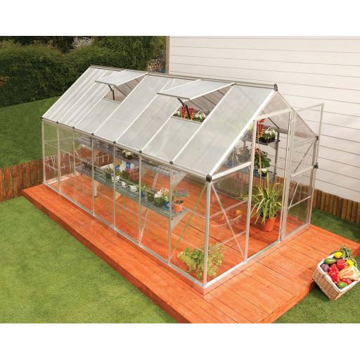 Hybrid 6ft x 14ft Polycarbonate Greenhouse - Green Frame