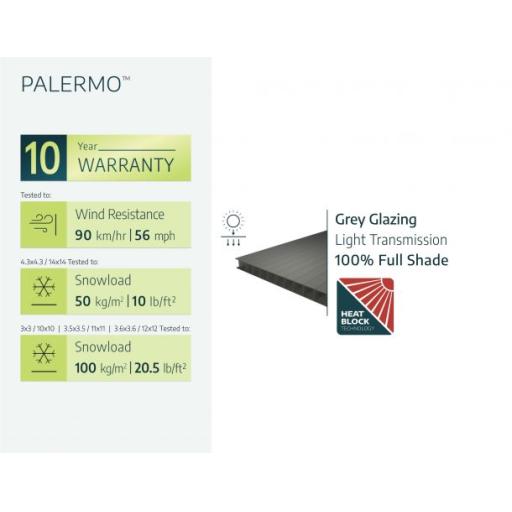 Palermo 3m x 3m Garden Gazebo in Grey Aluminium with Polycarbonate Roof