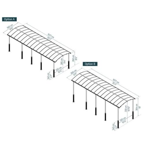 Alpine 12' x 35' Extra High Carport - Grey Aluminium & Twin-wall Polycarbonate Roof Panels