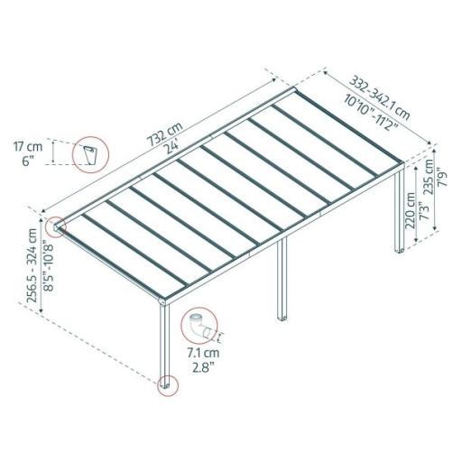 Stockholm Patio Cover 3.4m x 7.3m - Grey Aluminium Frame & Clear Polycarbonate