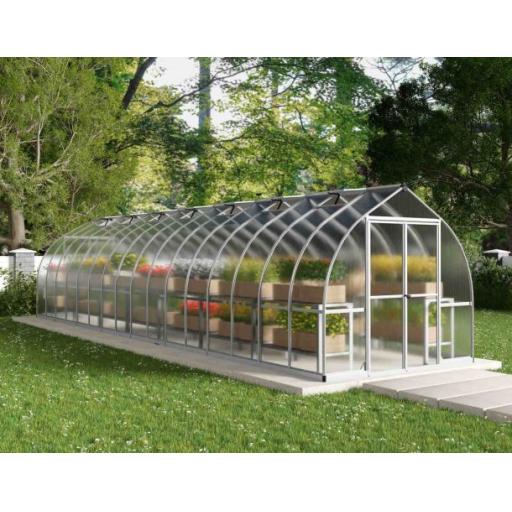 Bella 8ft x 32ft Polycarbonate Greenhouse - Silver Frame