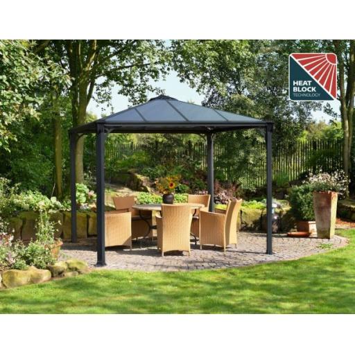 Palermo 3m x 3m Garden Gazebo in Grey Aluminium with Polycarbonate Roof