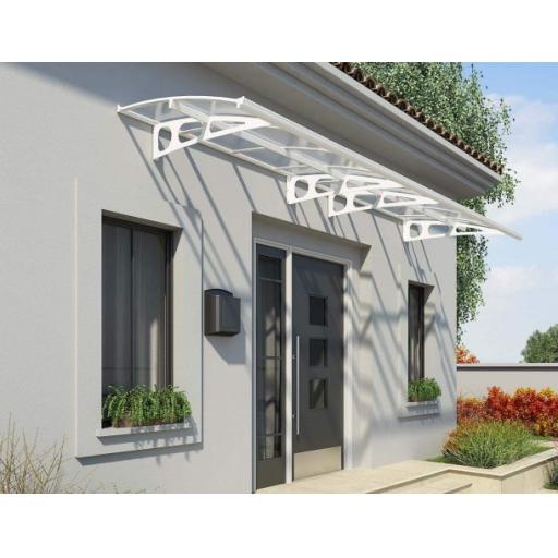 Bordeaux 4.5m x 1.4m Door Canopy - White Aluminium Frame & Clear Polycarbonate