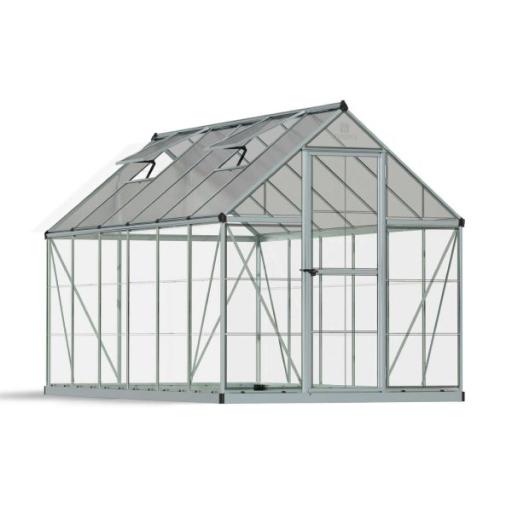 Hybrid 6ft x 12ft POlycarbonate Greenhouse - Silver Frame