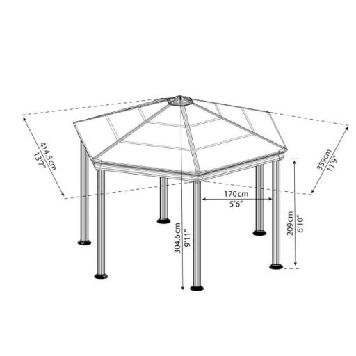Roma 3.6m x 4m (11.1m²) Garden Hexagonal Gazebo in Grey Aluminium with Polycarbonate Roof