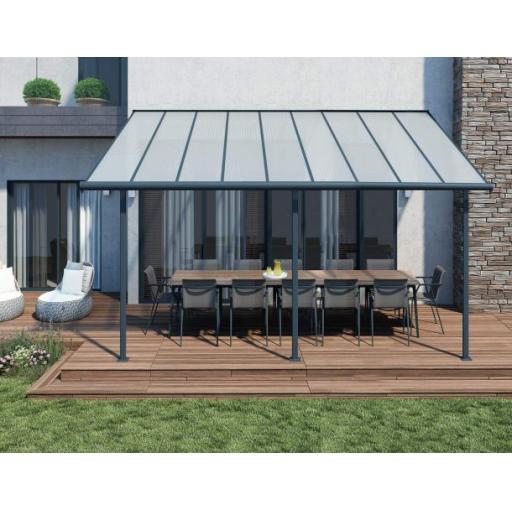 Olympia Patio Cover 3m x 5.5m - Grey Aluminium Frame & Clear Polycarbonate