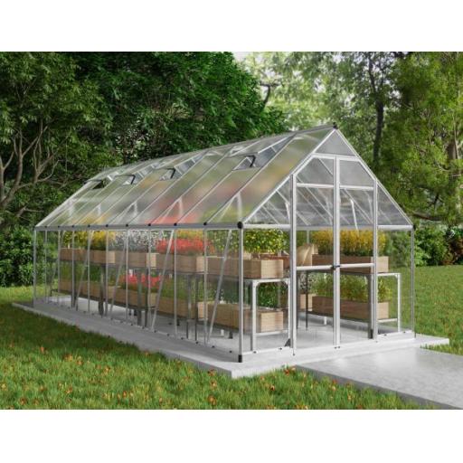 Balance 8ft x 20ft Polycarbonate Greenhouse - Silver Frame