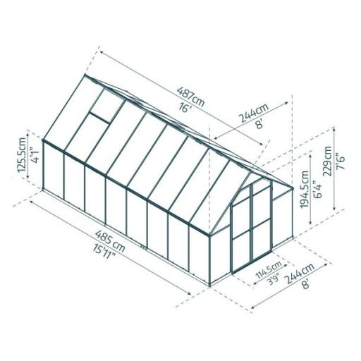 Essence 8ft x 16ft Polycarbonate Greenhouse - Silver Frame