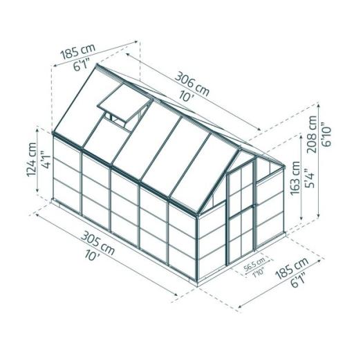 Hybrid 6ft x 10ft Polycarbonate Greenhouse - Green Frame