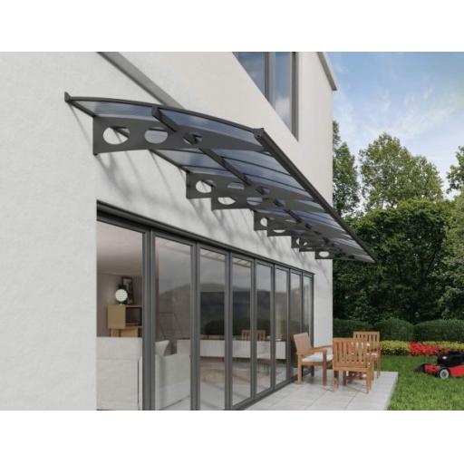 Herald 8.9m x 1.4m Door Canopy - Grey Aluminium Frame & Twinwall Polycarbonate