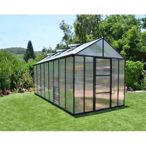Glory 8ft x 16ft Polycarbonate Greenhouse - Grey Frame