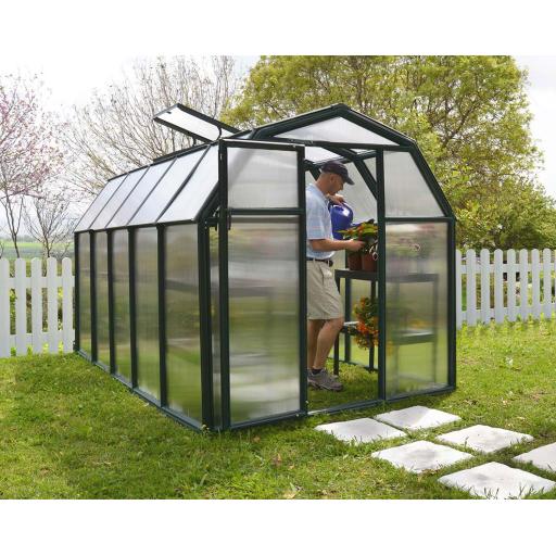 Eco Grow 6ft x 10ft Polycarbonate Greenhouse - Green Frame