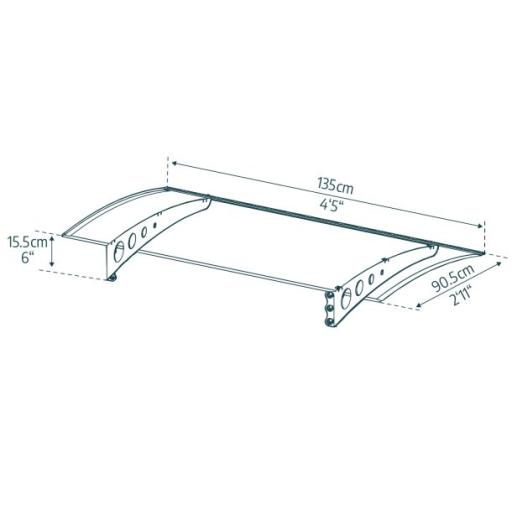Lyra 1.4m x 0.9m Door Canopy - White Aluminium Frame & Twinwall Polycarbonate