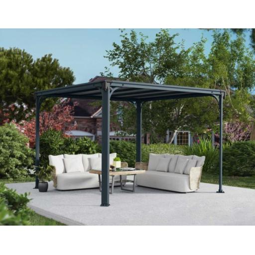 Milano 3m x 3m Garden Gazebo in Grey Aluminium with Polycarbonate Roof