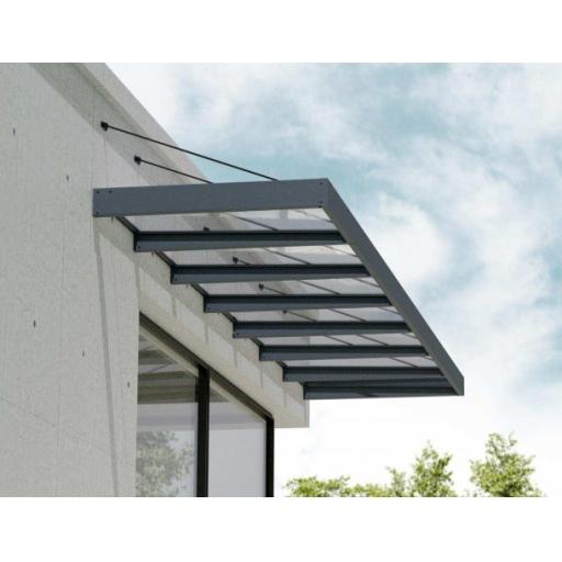 Sophia XL 6.60m x 1.4m Door Canopy - Grey Aluminium Frame & White Opal Panels