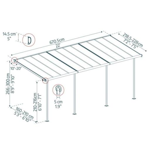 Sierra Patio Cover 2.2m x 6.7m - Grey Aluminium Frame & Clear Polycarbonate