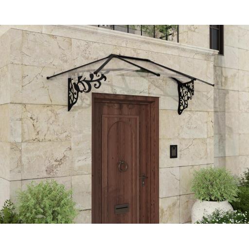Lily 2.1m x 0.9m Door Canopy - Black Aluminium Frame