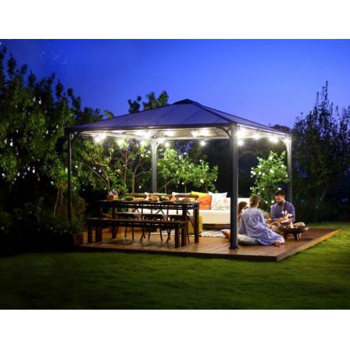 Palermo 3.6m x 3.6m Garden Gazebo in Grey Aluminium with Polycarbonate Roof