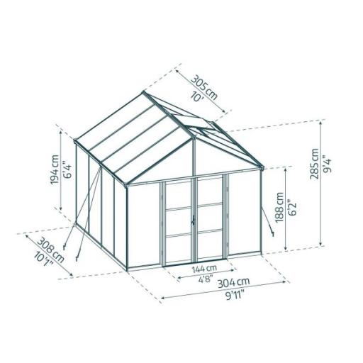 Aria 10ft x 10ft Polycarbonate Greenhouse - Black Frame