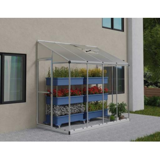 8ft x 4ft Lean-To Polycarbonate Greenhouse - Silver Frame