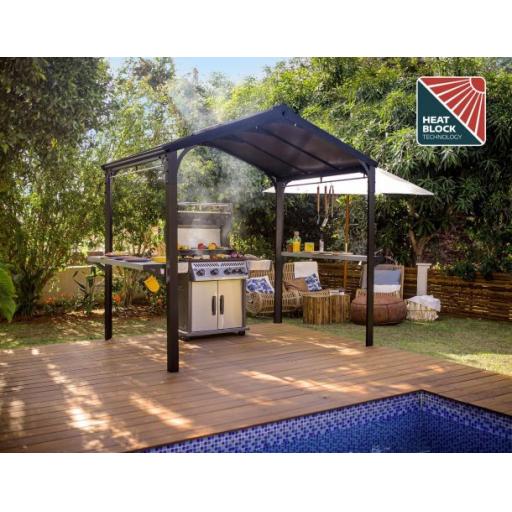Austin 1.8m x 2.4m Outdoor BBQ Gazebo in Black Aluminium with Polycarbonate Roof
