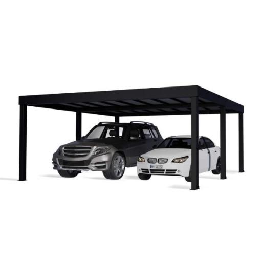Oslo Double 20' x 20' Carport - Black Aluminium & Twin wall Opaque Grey Panels