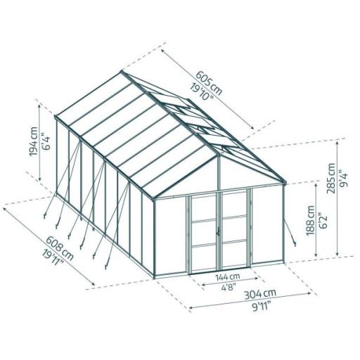 Aria 10ft x 20ft Polycarbonate Greenhouse - Black Frame