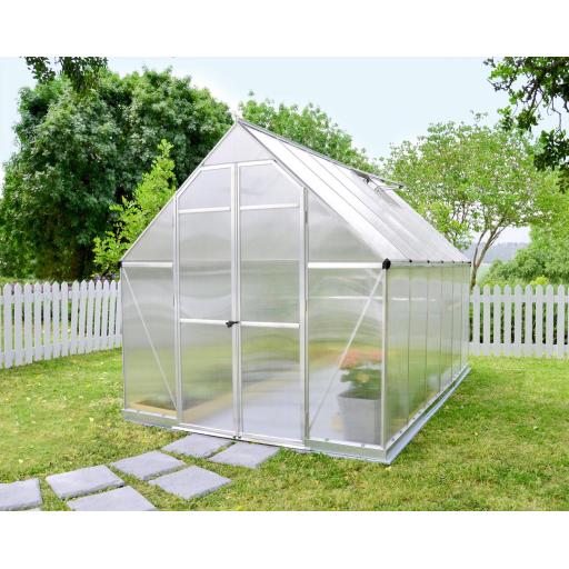 Essence 8ft x 16ft Polycarbonate Greenhouse - Silver Frame