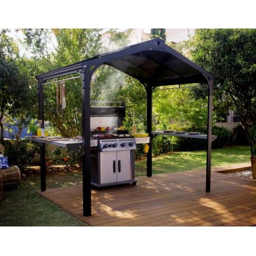 Austin 1.8m x 2.4m Outdoor BBQ Gazebo in Black Aluminium with Polycarbonate Roof