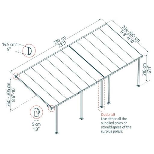 Feria Patio Cover 3m x 7.3m - Grey Aluminium Frame & Clear Polycarbonate
