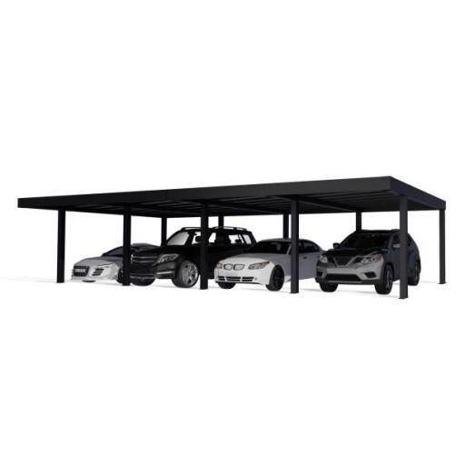 Oslo Double 20' x 40' Carport - Black Aluminium & Twin wall Opaque Grey Panels