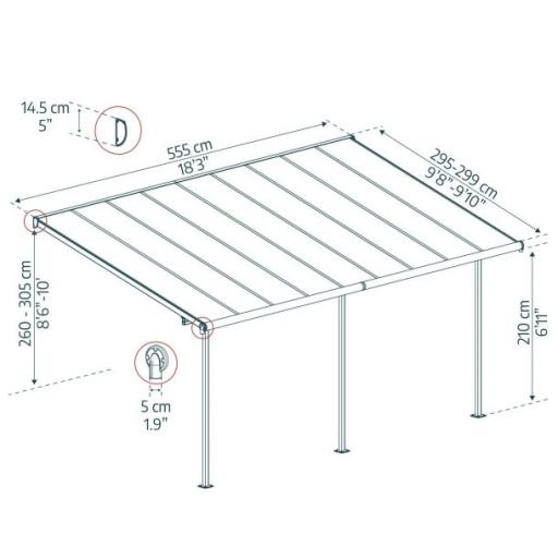 Sierra Patio Cover 3m x 5.55m - Grey Aluminium Frame & Clear Polycarbonate