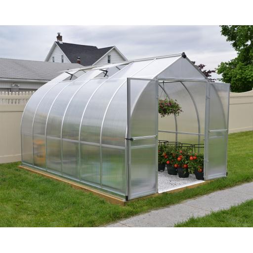 Bella 8ft x 12ft Polycarbonate Greenhouse - Silver Frame