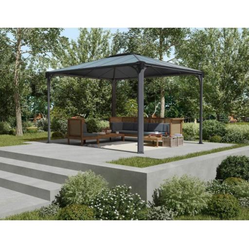 Martinique 3m x 3.6m Garden Gazebo in Grey Aluminium with Polycarbonate Roof
