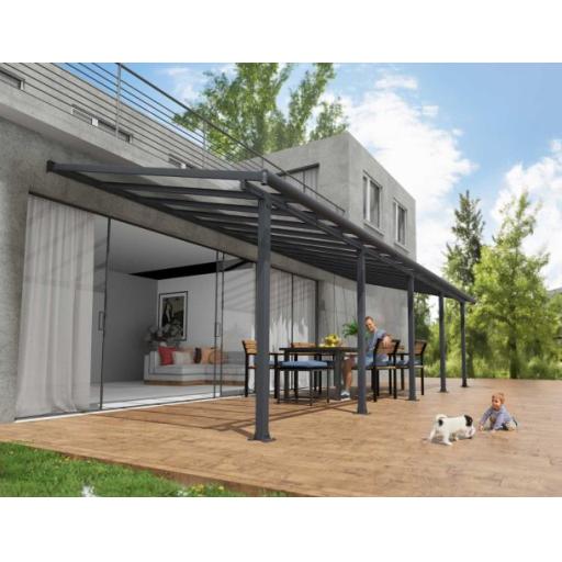 Olympia Patio Cover 3m x 9.8m - Grey Aluminium Frame & Clear Polycarbonate