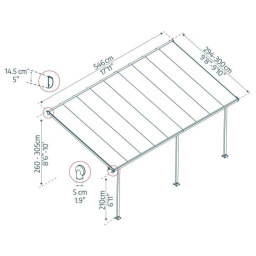 Feria Patio Cover 3m x 5.5m - Grey Aluminium Frame & Clear Polycarbonate
