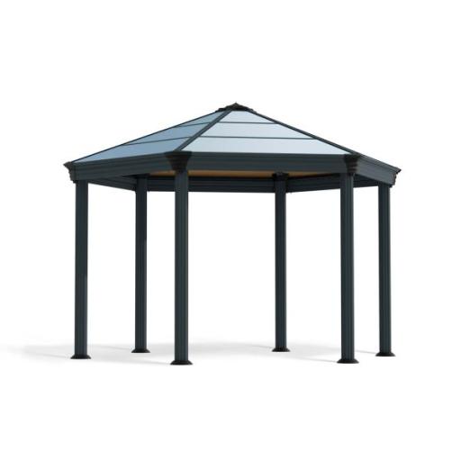 Roma 3.6m x 4m (11.1m²) Garden Hexagonal Gazebo in Grey Aluminium with Polycarbonate Roof