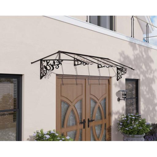 Lily 3.7m x 0.9m Door Canopy - Black Aluminium Frame