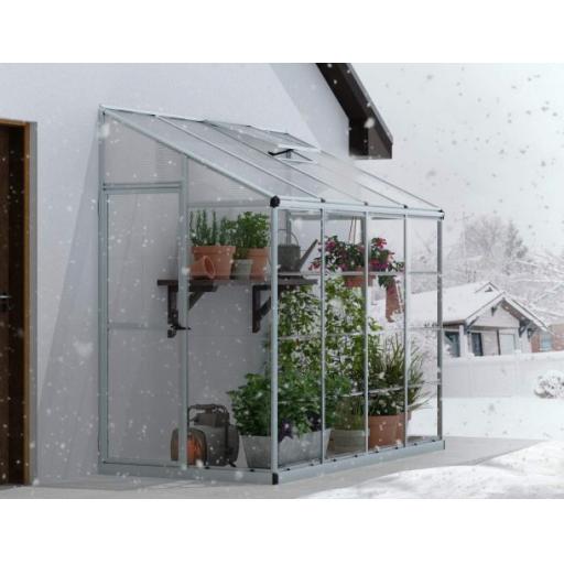 8ft x 4ft Lean-To Polycarbonate Greenhouse - Silver Frame