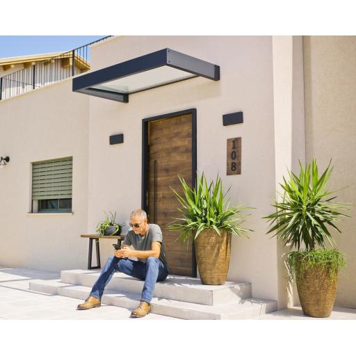 Sophia 1.5m x 0.9m Door Canopy - White Aluminium Frame & White Opal Polycarbonate