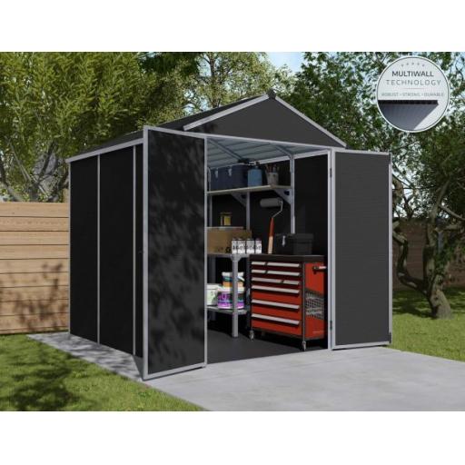 Rubicon 6ft x 8ft Garden Shed with Floor - Dark Grey Polycarbonate Panels
